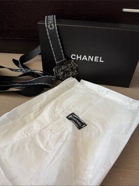Chanel Shoebox Gift Box Empty Black 11.5” x 7” x 4” Black Bow Tissue Paper